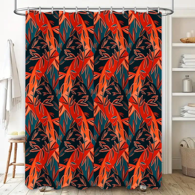 Luxury Bathroom Shower Curtain Set with Leaf Pattern Decorative Waterproof Fabric for Home Bathrooms Red Blue Green Colorful Pri