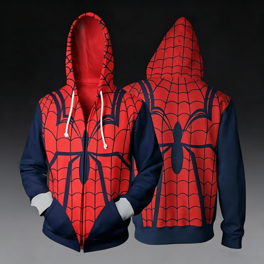 Unisex Casual Loose Fit Long Sleeve Hooded Jacket with Printed Pocket