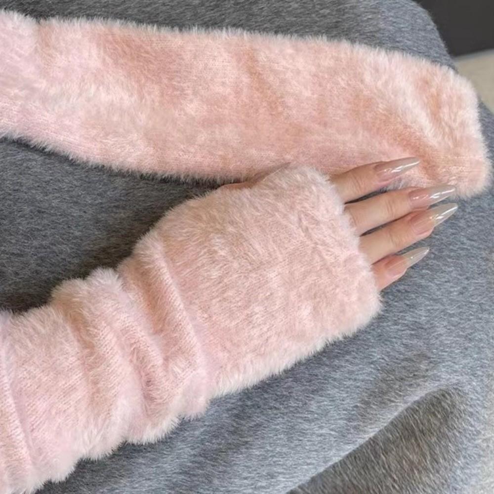 Hole Woolen Gloves Korean Style Long Fingerless Sleeves Knitted Warm Sleeves  Streetwear