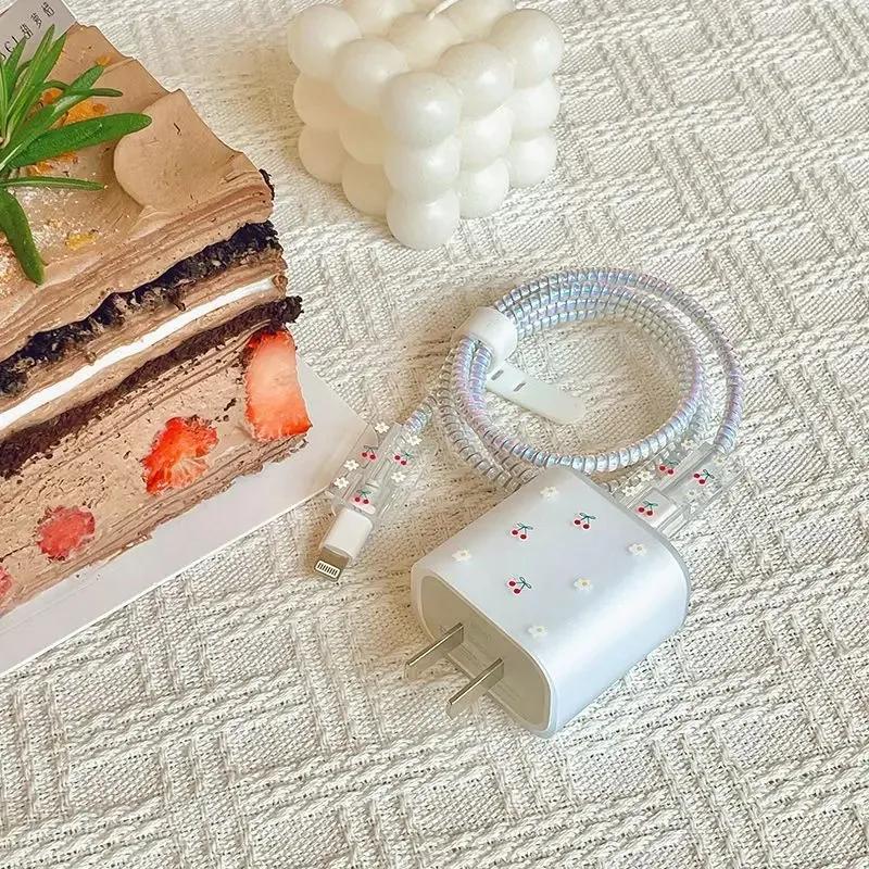 Cherry Frosted Cable Charger Protector Cover For IPad 18W 20W Charger New Data Line Spiral Winder Protective