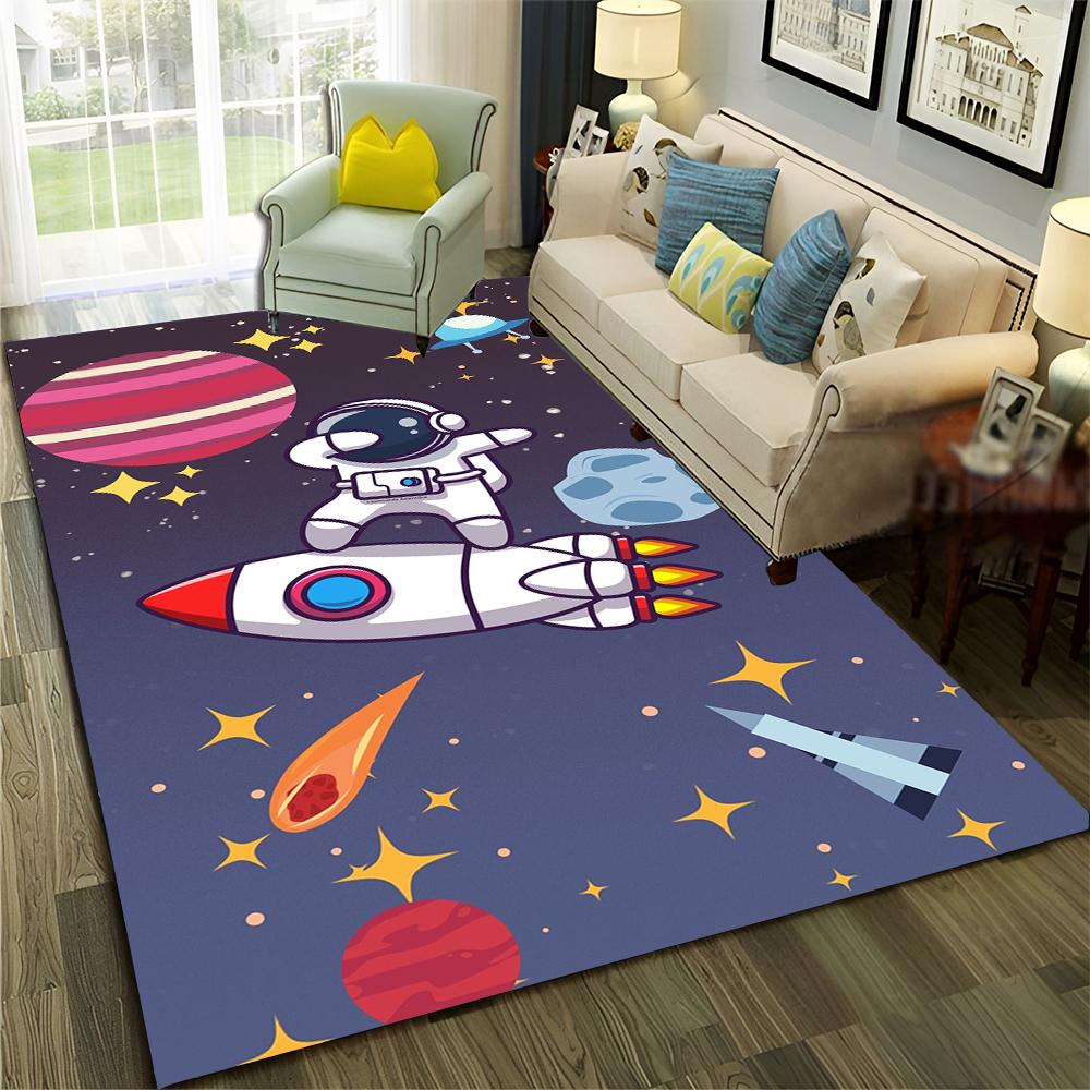 Astronaut Outer Space Planet Cartoon Carpet Rug for Home Living Room Bedroom Sofa Doormat Decor,Kid Area Rug Non-slip Floor Mat
