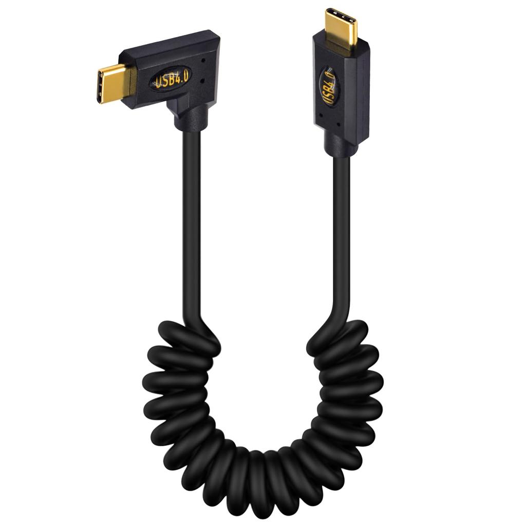 Duttek 40Gbps USB C Coiled Cable for Thunderbolt Right Angle USB Type C Male to Male Spiral Video and 240W PD Fast Charging Cable for 3, Cable,