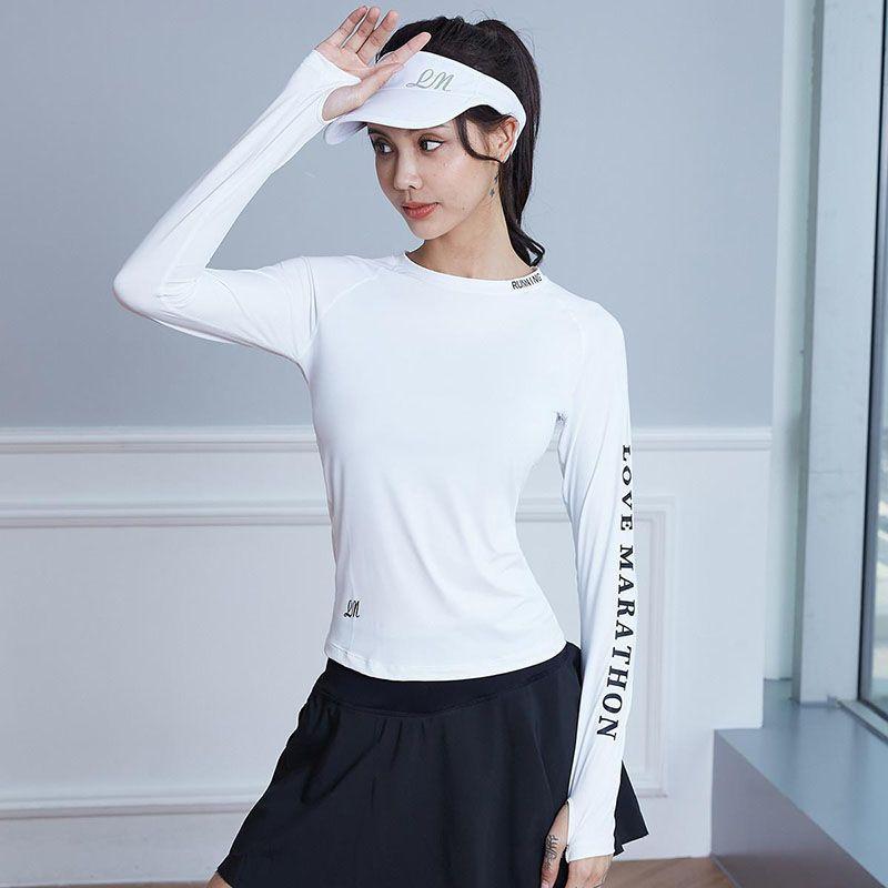 

Новые нейлоновые спортивные топы для бега на открытом воздухе с длинными рукавами и буквенным принтом L белый