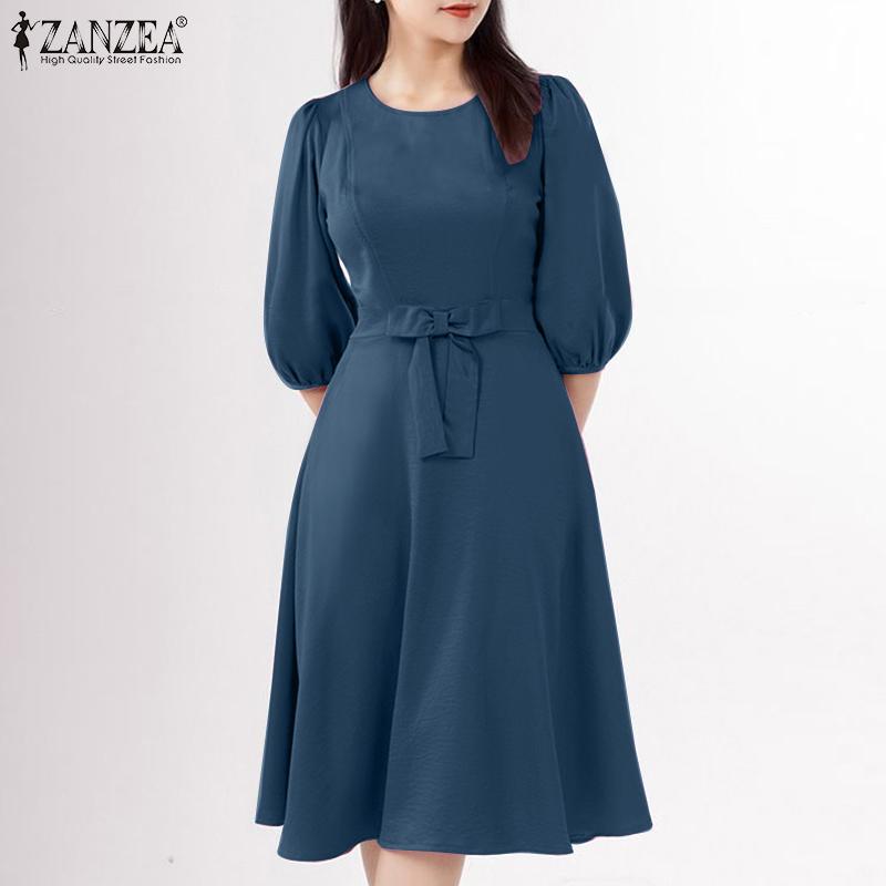 ZANZEA Women Casual Round Neck Loose Half Sleeve Dress