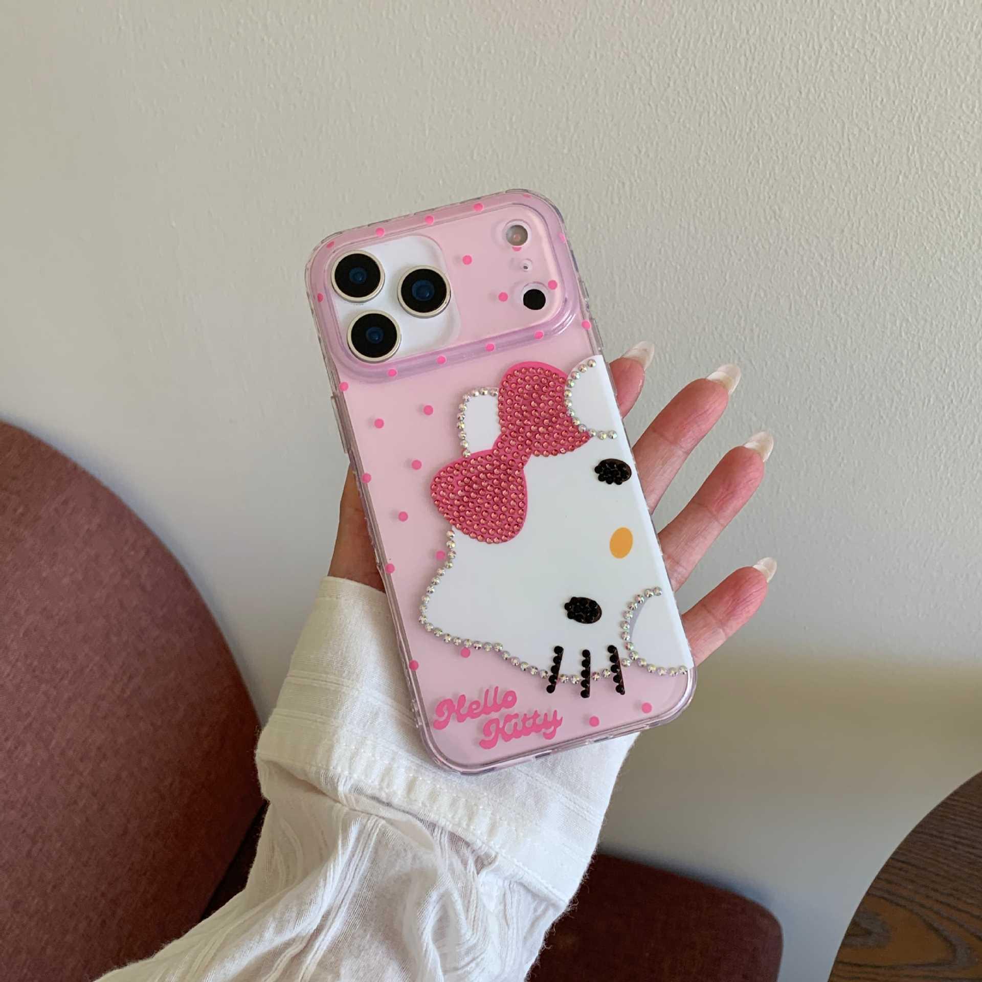 

Pink Polka Dot Rhinestone iPhone Case for iPhone 14/15/16 Pro Max/17 iPhone 14 Pro Max