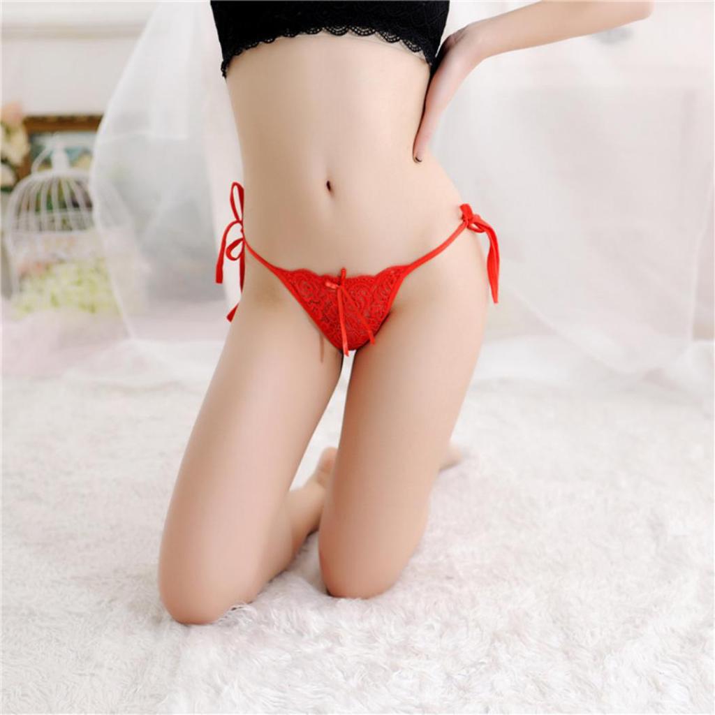 Sexy Women's Bowknot Flower Self Tie G-String Underwear Thong Panties Briefs