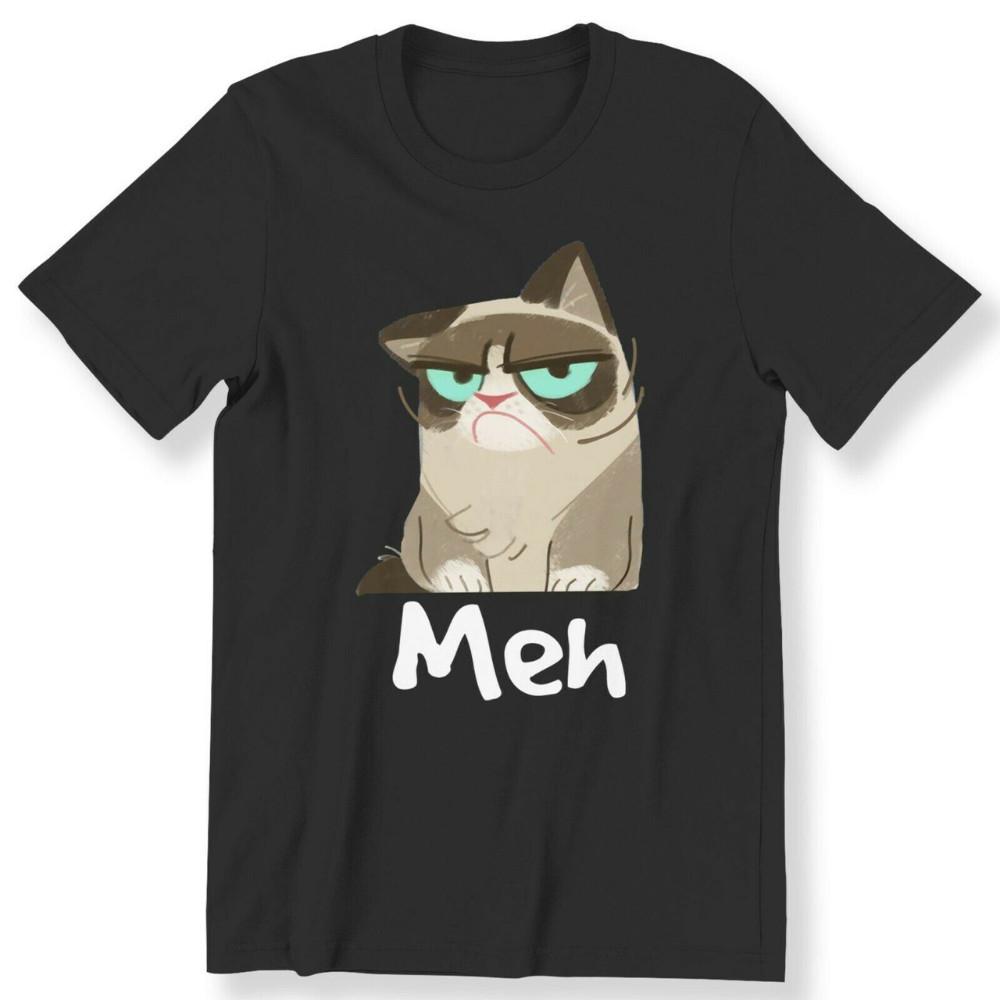 Grumpy Cat Meh Men s Ladies Kids T-shirt Cat Lovers Perfect Gift Tee 100% Cotton XXXL