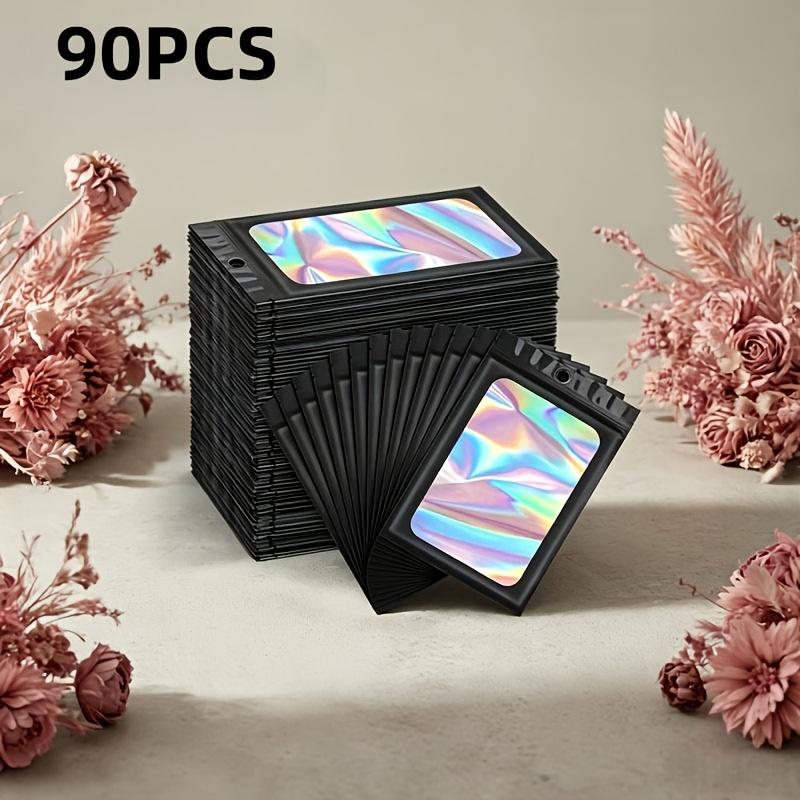 90PCS Black Holographic Odorless Polyester Zipper Bags, Transparent Reusable Sealed Aluminum Foil Bags, Suitable for Lip Gloss, Jewelry, Eyelashes