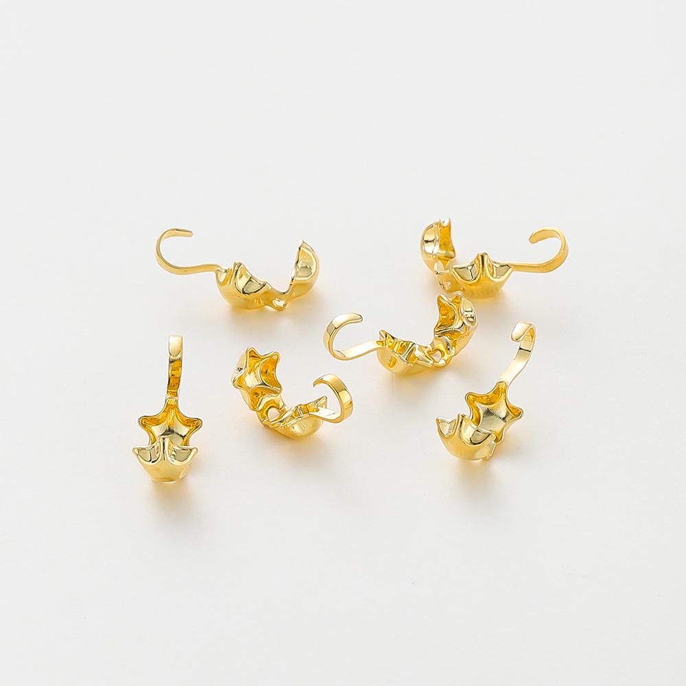 20pcs/lot 14K 18K Gold Color Star Shape Necklace End Crimp Beads With Hook Calotte Cover Beads For DIY Jewelry Making Components