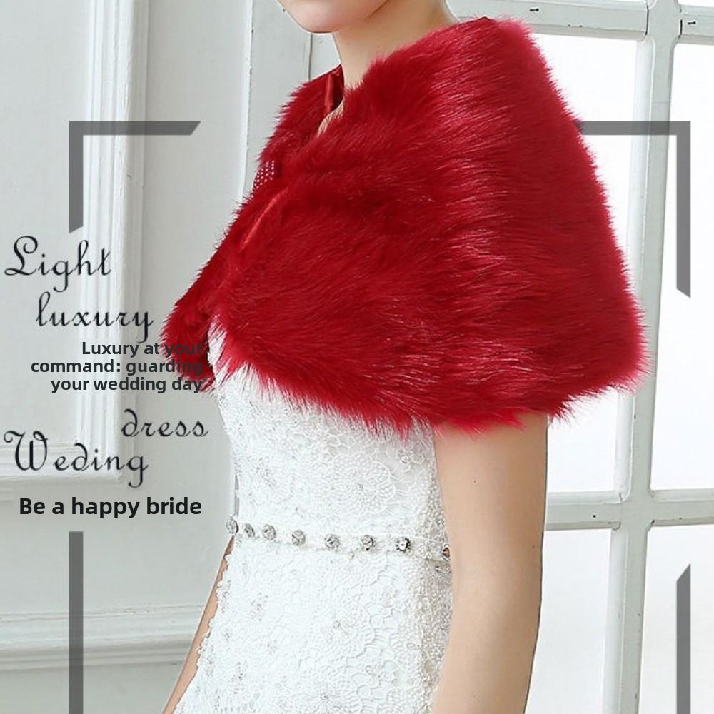 Ticken Warm Wedding Faux Fur Shawl Faux Fur Rabbit Fur Scarves Plush Shawl Scarf Accessories