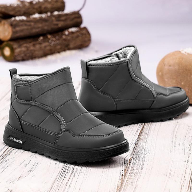 Men Plus Size Hook & Loop Snow Boots, Thick Fleece Lined Water Snow Resistant Outdoor Warm Cotton Shoes