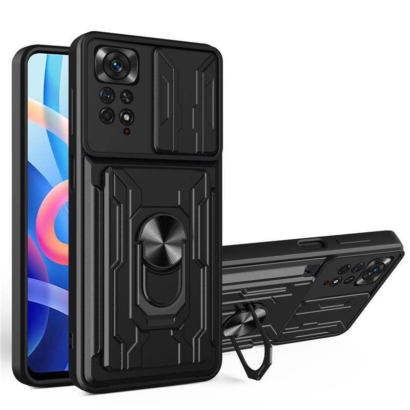 

Карта слот слайд камера Кільцевий чохол для телефону Xiaomi Redmi Note 11 10 9 Pro 11S 10C 9AT 9C Poco X4 X3 NFC M4 M3 Pro ударно-протиударна броня чохла військового класу Redmi Note 11 чорний