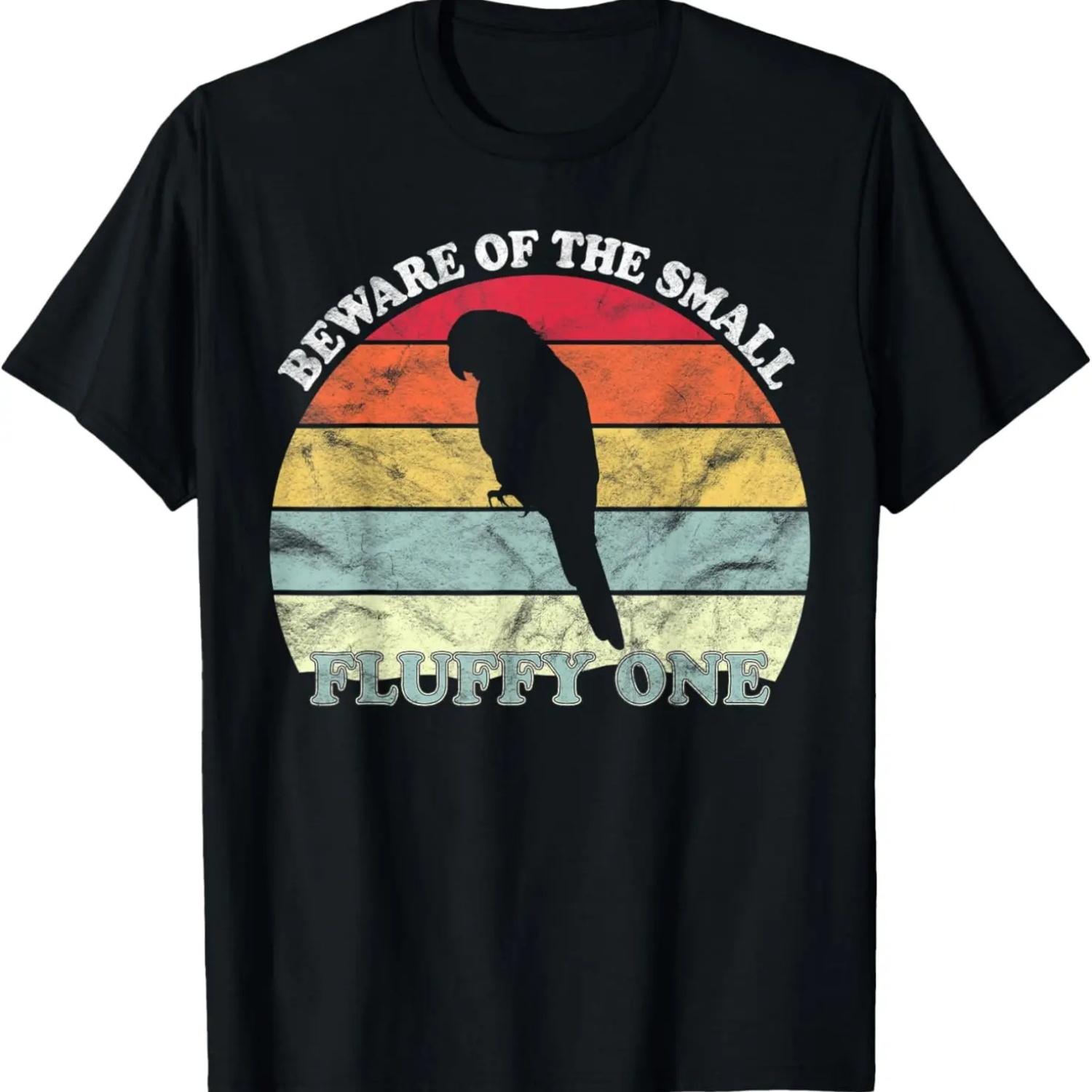 Beware Of The Small Fluffy One Funny Retro Conure Parrot T-Shirt S чёрный