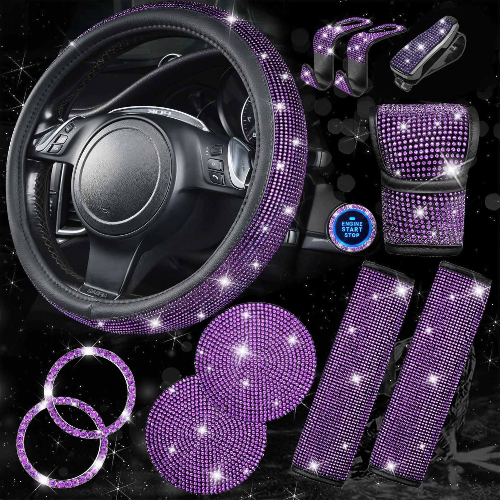 

11 шт. Блестящие аксессуары, Блестящая стразами бриллиантовая оплетка на руль, Блестящая подушка для ремня безопасности, Блестящая накладка на ручку КПП, Автомобильный подстаканник One Size