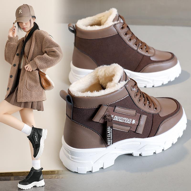 Soft leather snow boots, piled and thickened 22 winter new non-slip high-top cotton shoes, Martin cold-proof inner height increase