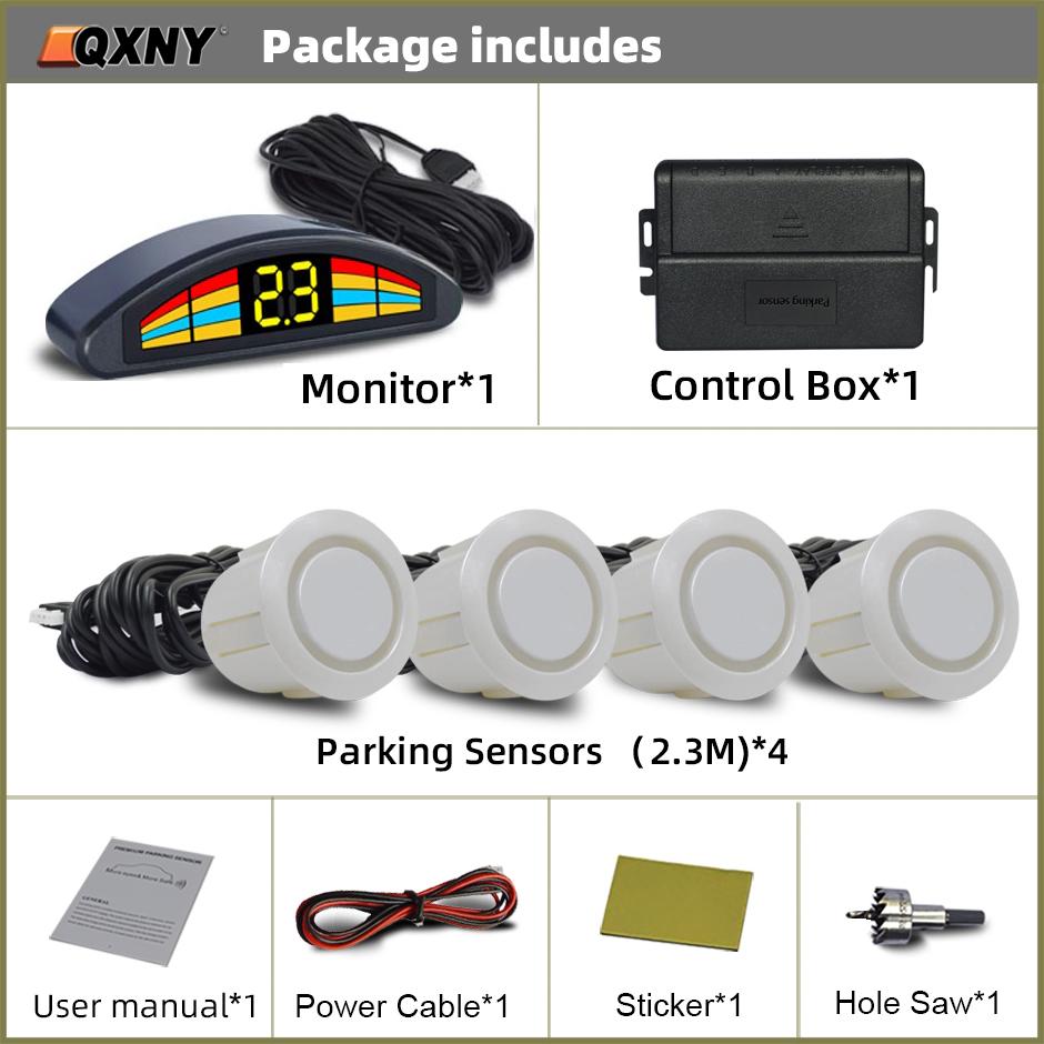QXNY Car 4 Parking Sensor Kit Parktronic Reversing Backup Radar Recoil Auto Detector Backing Assistance Voice Buzzer Automobile