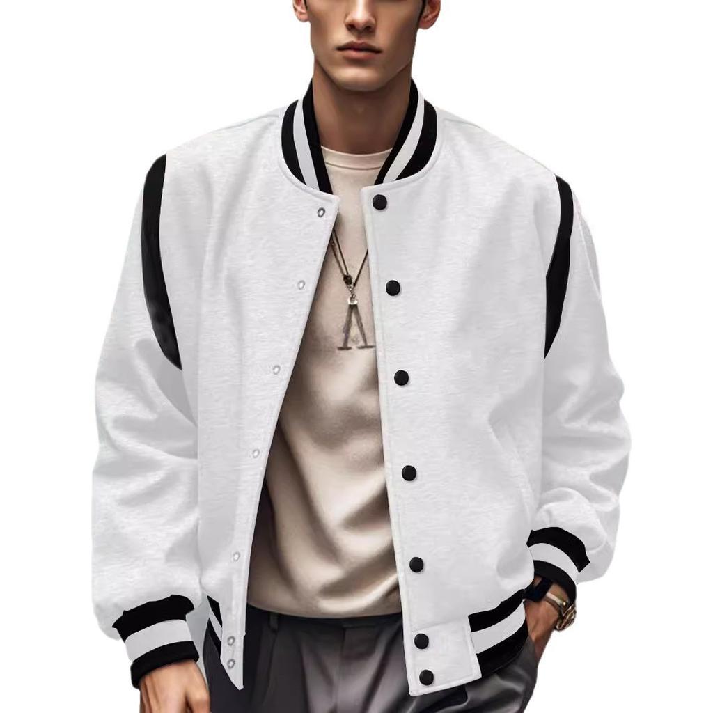 Baseball Uniform Sweatshirt Autumn and Winter Plus Velvet Spliced Single Row Four-button Flight Jacket