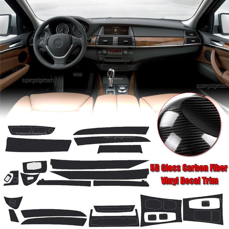 Adhesivos de Fibra de Carbono Brillantes Para BMW X5 E70 X6 E71 Car-Styling Interior de Coche Consola Central Cambio de Color Moldeado Adhesivo Calcomanías