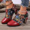 Fashion Designer Boots Fashion Women High Heeled Boots Retro Print Design Ankle Boots Light PU Leather Womens Casual Booties Botas Mujer