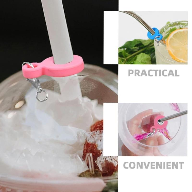 Hanging Straw Charm Silicone Cup Pendant Keychain Accessory Reusable Drinkware Charm Silicone Texture for Beverage