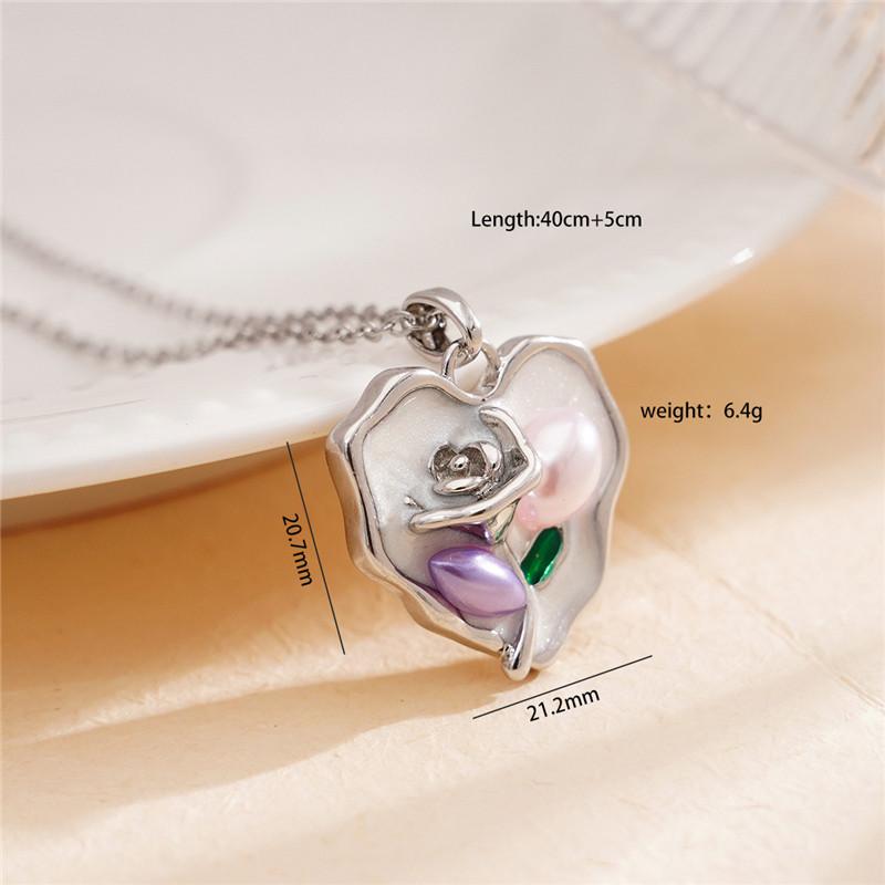 High Grade Rose Preal Zircon Pendant Necklace Stainless Steel Chains Flower Enamel Choker Jewelry Gift For Women Girls