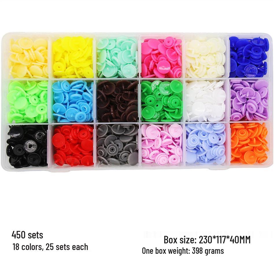 15-Color Resin Snap Fasteners & T5 Tool Set: Multicolored Plastic Buttons for Baby and Children Projects
