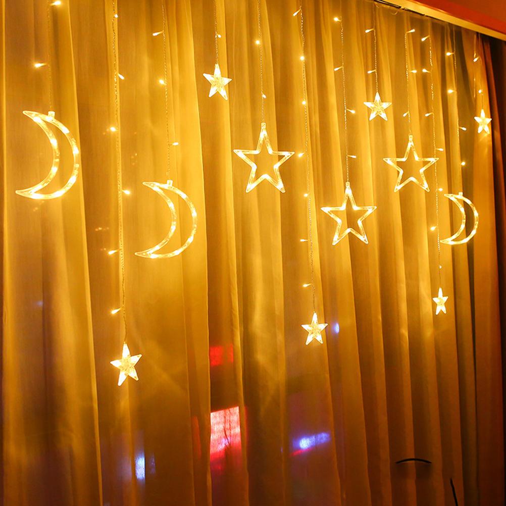 LED Star and Moon Curtain Light for Home Bedrooms, USB Powered, with Remote Control (Warm White, 3.5m USB Remote
