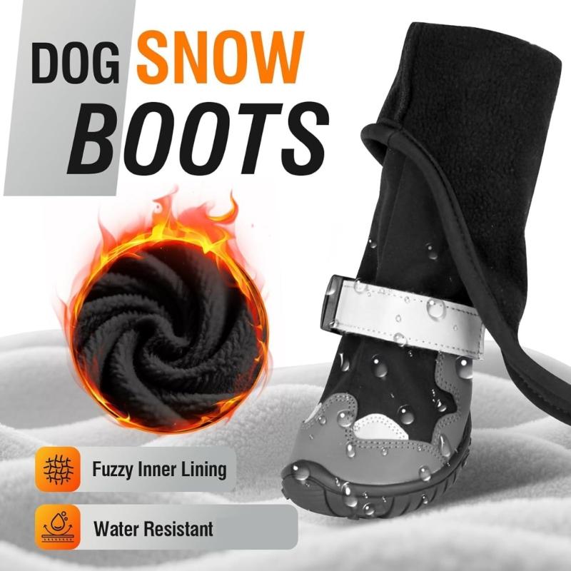 Insulated Winter Dog Boot With Reflective Straps Antislip Rubber Soles For Cold Weather Protecting