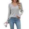 Graue Strickwaren Lose Frauen Pullover Pit Streifen Schleifen V-ausschnitt Spitze Langarm Pullover Einfarbig Casual Pendeln Basis Hemd Herbst Winter