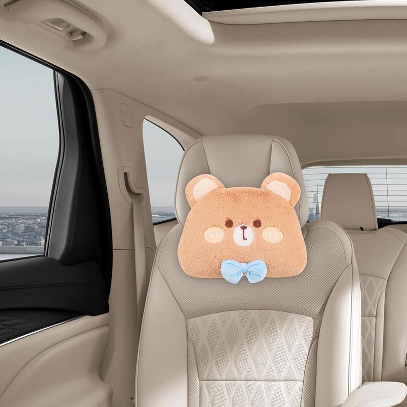 Bear Car Headrest Pillow Plush Cute Lumbar Support Pillow Plush Bear Shape Waist Cushion Cute Headrest Pillows For Car Front
