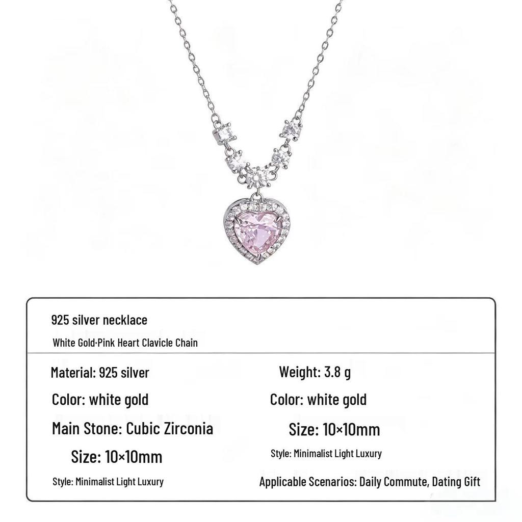 S925 Sterling Silver Heart Pendant Necklace - Sparkling Luxury Design