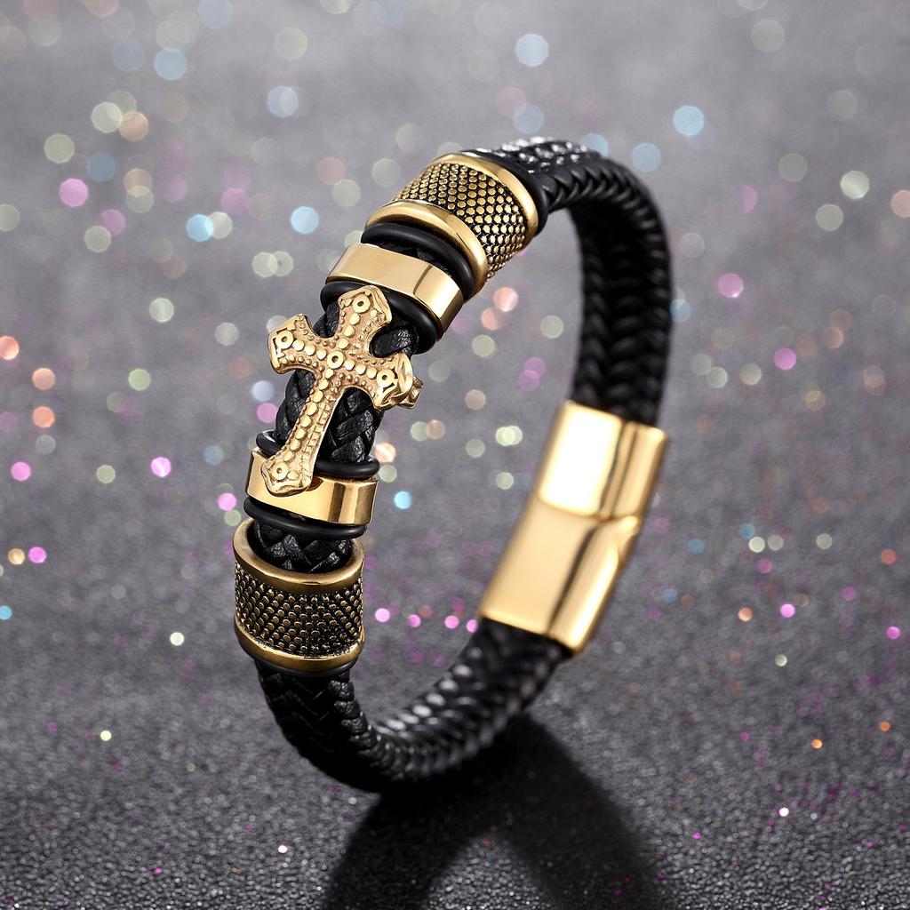 Leather Handmade Bracelet Leather Woven Cross Men's Leather Bracelet Retro Trend