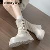 Vintage Chunky Platform Flats Women Ankle Boots Fashion Belt Buckle Height Increase Shoes Autumn Winter Women's Short Booties