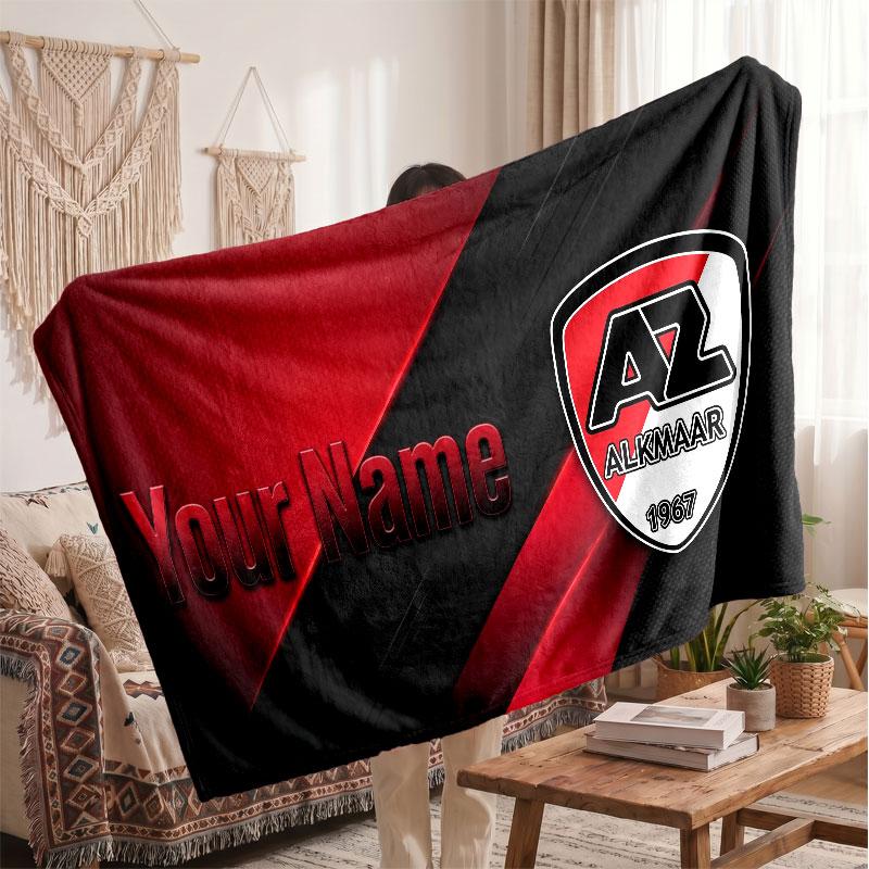 AZ Alkmaar Personalisierte Fleecedecke Mit Fußballlogo, Individueller Name Text Weich Warm Heimdecke