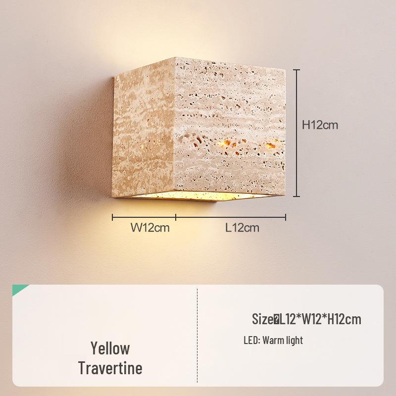 Wabi-sabi Style Yellow Travertine Wall Lamp for Bedroom, Courtyard, or Balcony - Waterproof Outdoor Light.
