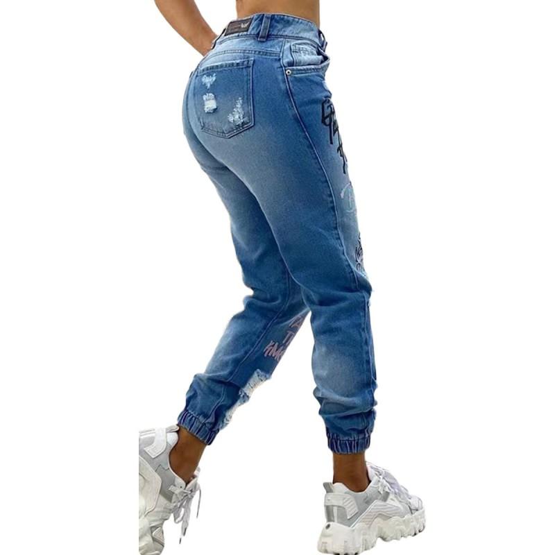 Womens High Waist Slim Fit Jeans Ripped Distressed Denim Pants Streetwear