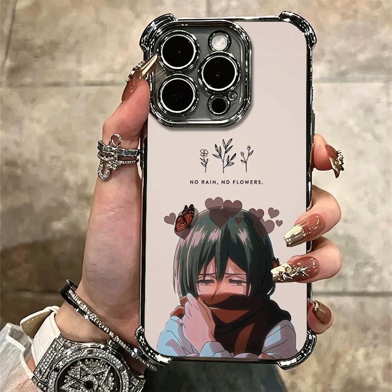 A-Attack On T-Titan Mikasa Plating Phone Case For Iphone 16 17 Pro Max Air 16E 14 15 Plus 12 13 Mini Anti-Fall Airabag Cover