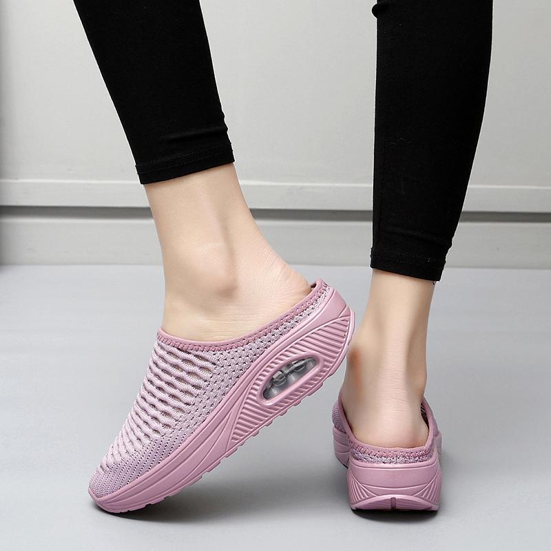 

Женские тапочки, повседневные сандалии, кроссовки без спинки, летние ортопедические туфли на воздушной подушке с закрытым носком, большой размер EU: 35 розовый