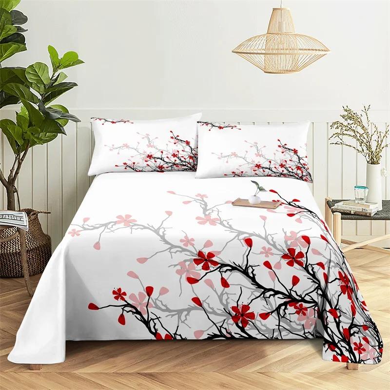 Beautiful Flower Digital Printing Polyester Bed Flat Sheet With Pillowcase Print Bedding Set