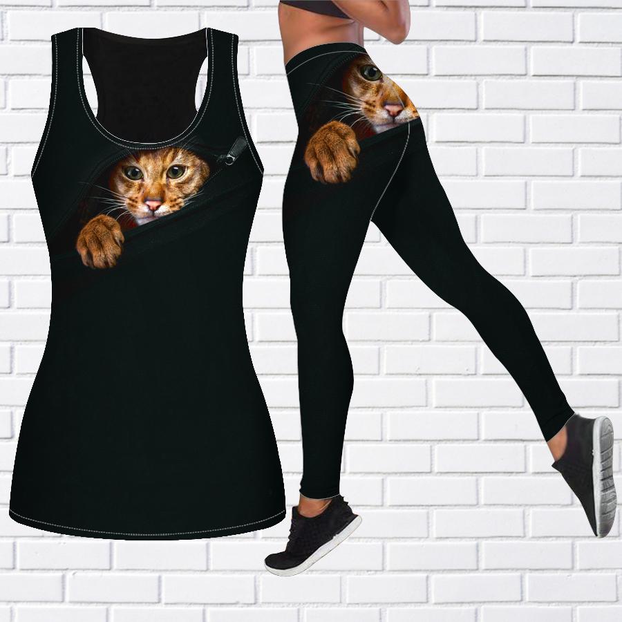 

Синий наряд для йоги с принтом котенка для женщин, модные леггинсы для тренировок, спортивные повседневные штаны для фитнеса и йоги 8XL чёрный