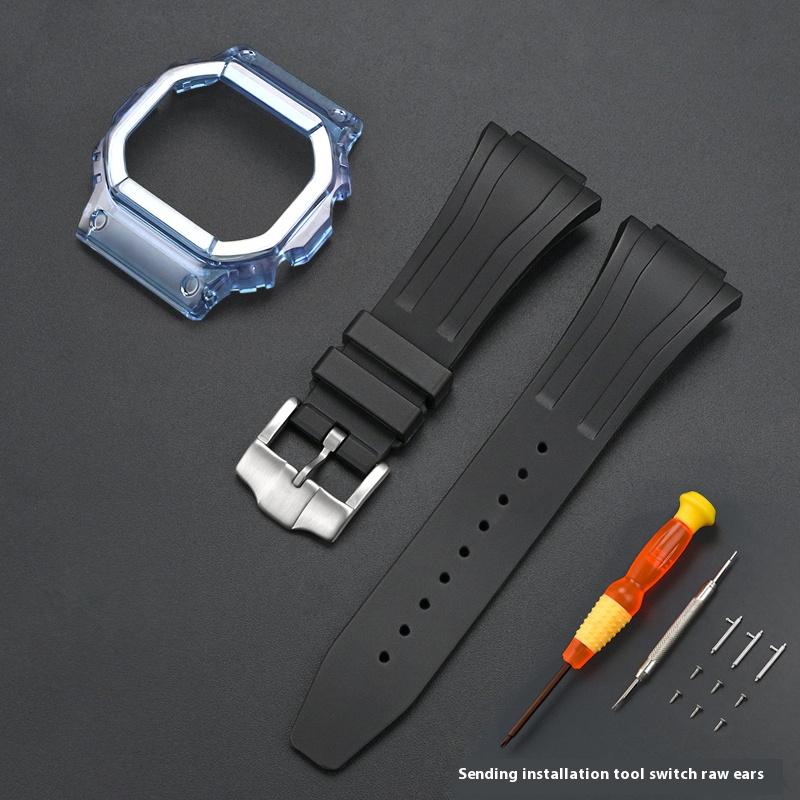 

Для CASIO DW5600/GW5610 Модифицирующие аксессуары для часов Ремешок для часов из ТПУ + Корпус для часов из ПК Водонепроницаемый удобный резиновый ремешок на запястье for 5600 синий/чёрный