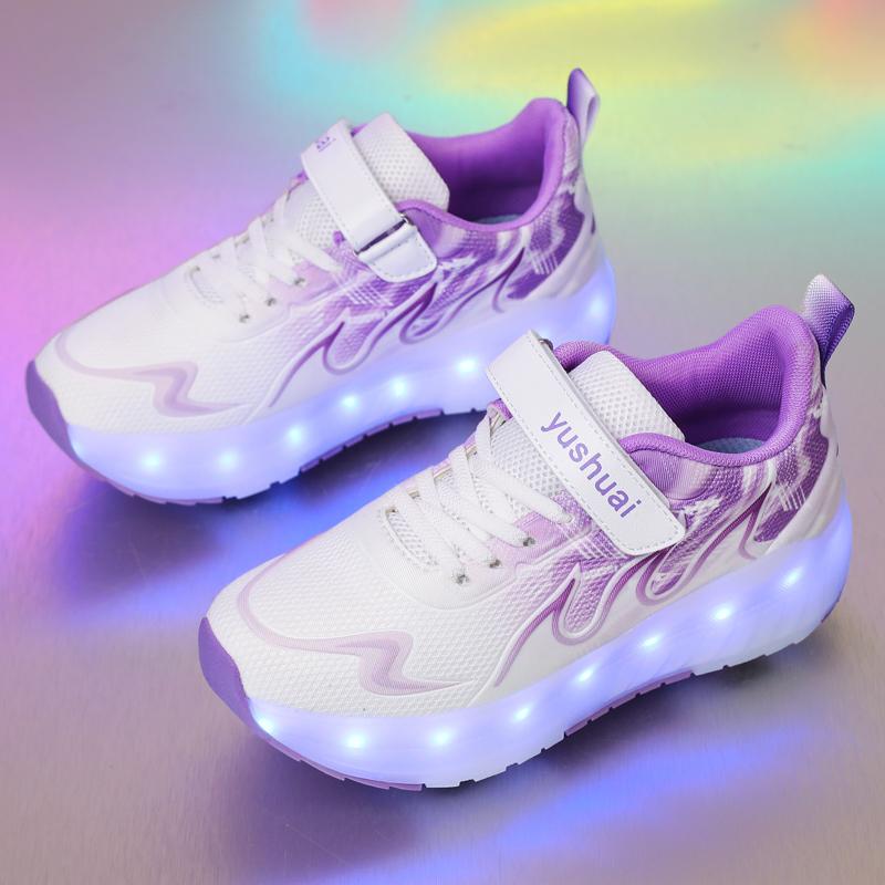 TUINANLE Kind LED Sneaker USB Aufladung Leuchtende Schuhe Outdoor Sport Rollschuhe Kinder Vier Räder Jungen Mädchen Freizeitschuhe Leuchtend