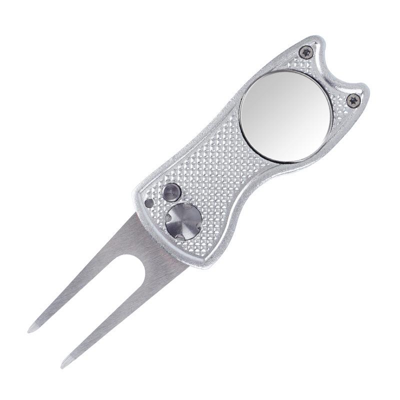 In-Stock Aluminum Folding Golf Divot Tool with Logo - Compact Course Fork & Gift Accessory Folding Style