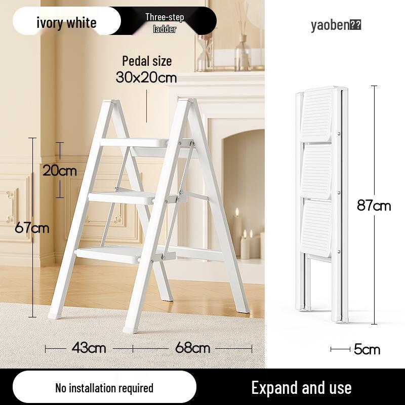 Telescopic Folding A-Frame Ladder: Indoor Multifunctional Step Stool with 3-4 Steps