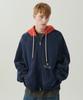 Beyond Closet [Collection Line] One Art Detail Zip-Up Hoodie Navy