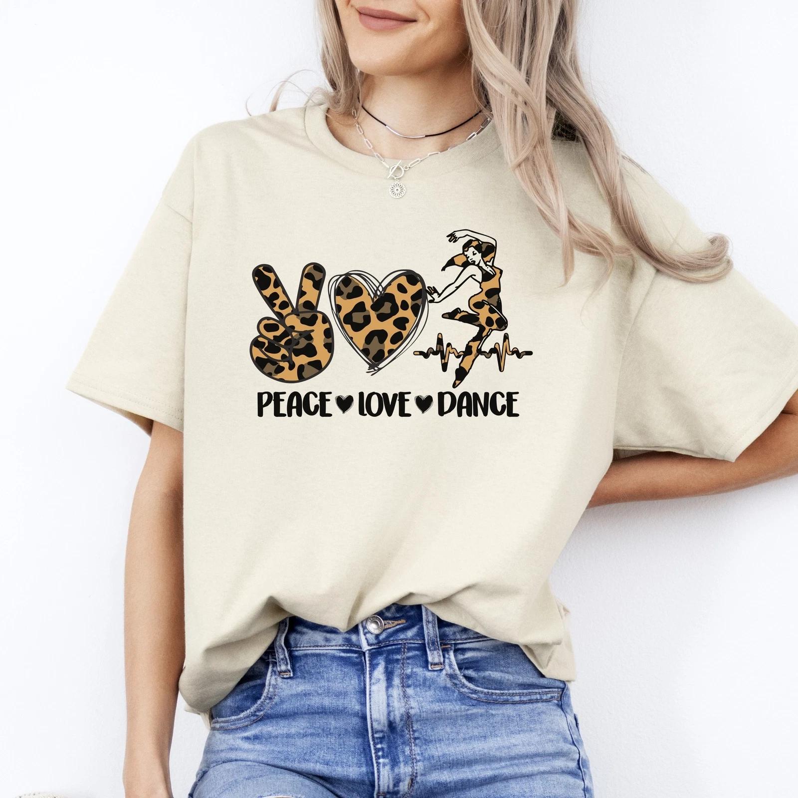 Peace Love Dance T-Shirt Leopard skin Dancer Dance Teacher Unisex Tee Sand White XL