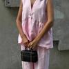 Women's V-Neck Solid Colour Sleeveless Top Vest Trousers Set