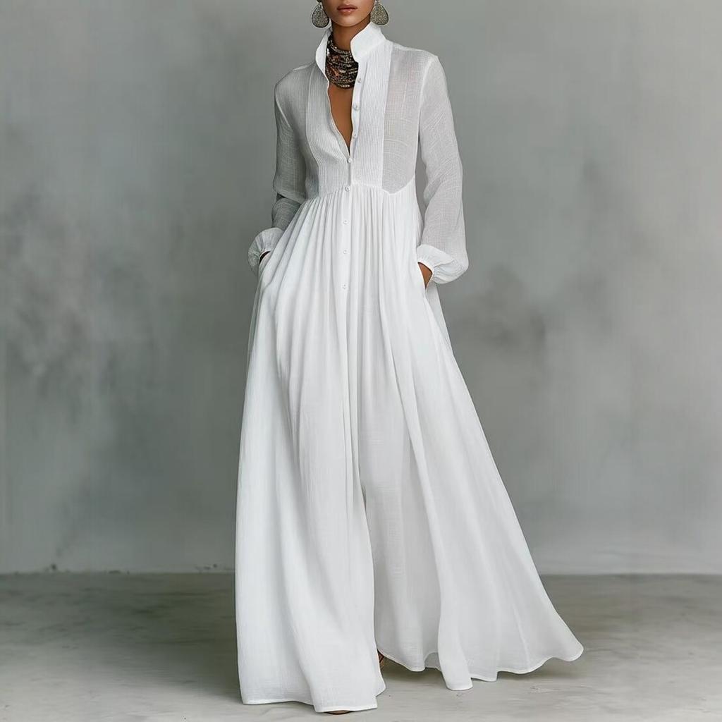 2026 European and American Fashion Cross-border Explosion, Long Sleeves, Waist and Thin A-shaped Long Skirt, Elegant Temperament and Vacation Even
