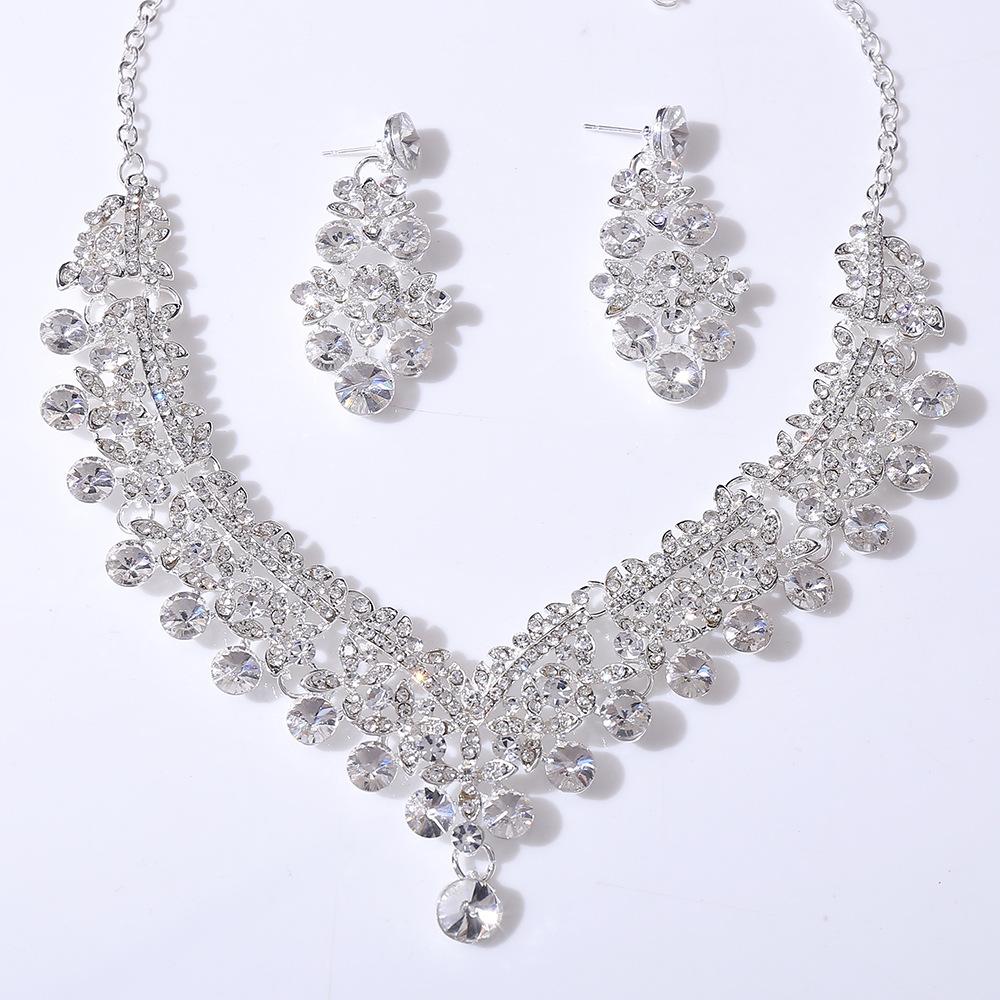 

DIEZI Korean Luxury Water Drop Pink Purple Rhinestone Necklace Earrings Jewelry Sets Wedding Party Crystal Jewelry Accessories серебряный