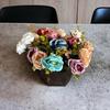 Wooden Pot with Multi-Design Dry Artificial Flowers, Perfect Home Office Gift, Elegant Décor (Multi Color A)